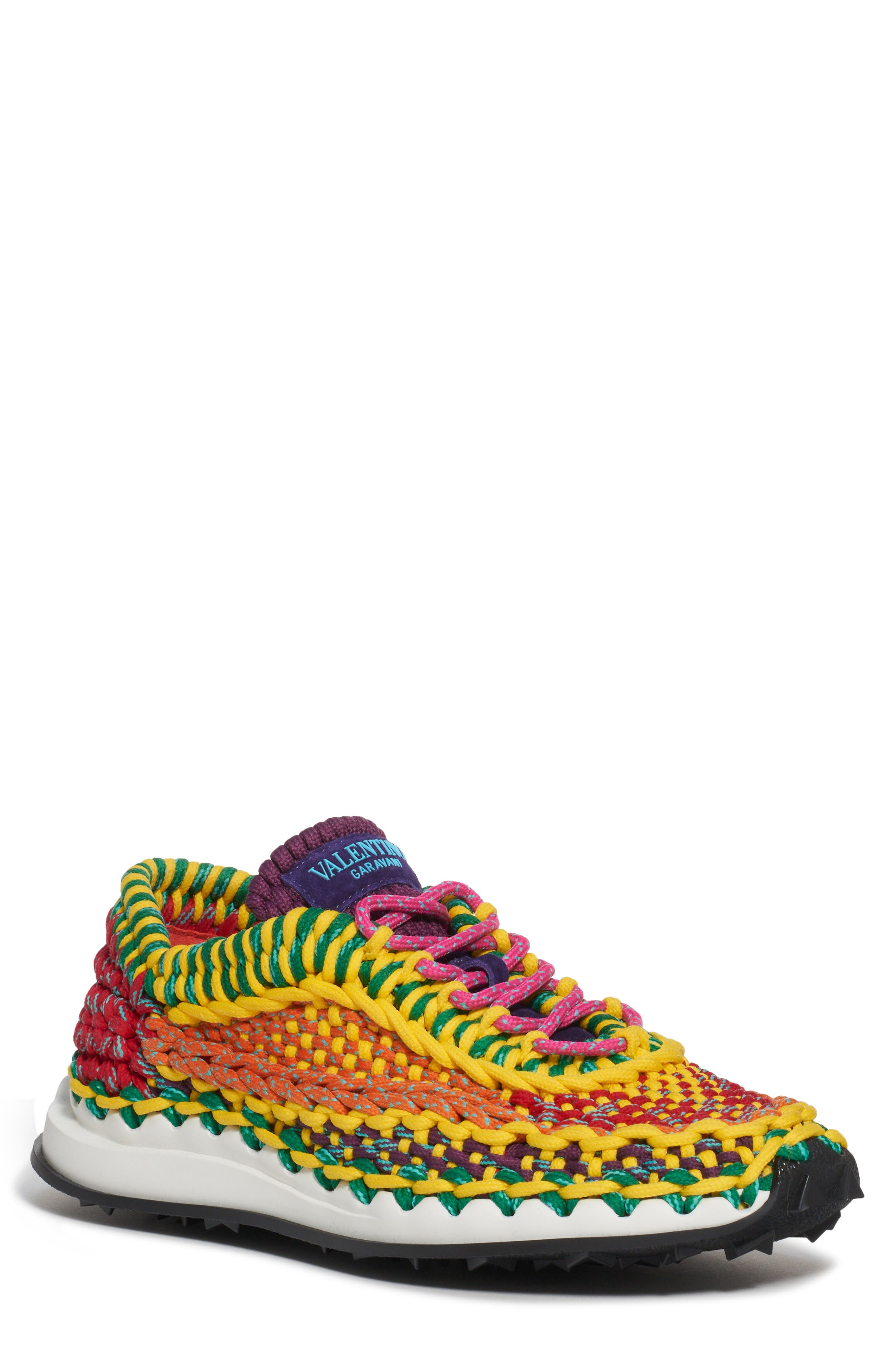 Crochet Low Top Sneaker, Main, color, YELLOW/ RED