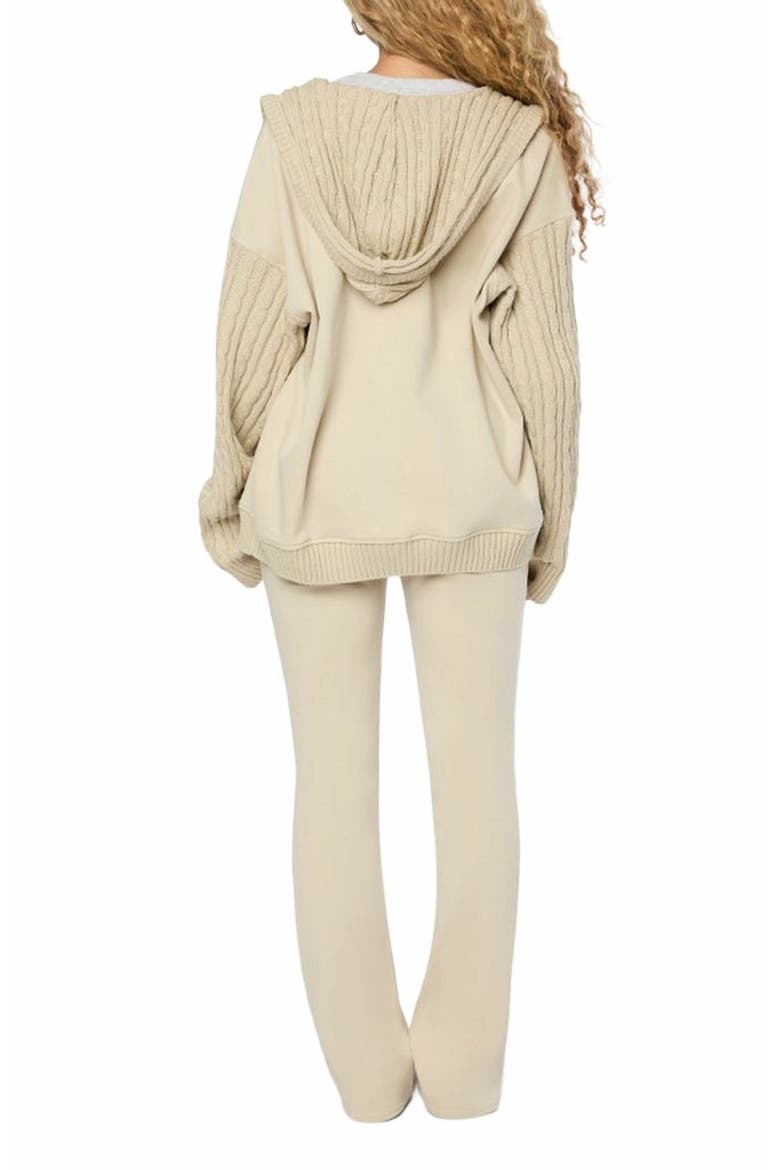 Cable Knit Sleeve Zip Up Hoodie, Alternate, color, TAUPE