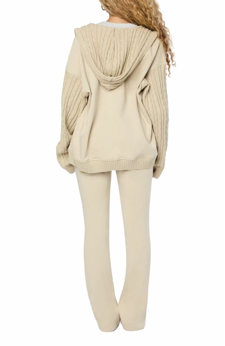 WeWoreWhat Cable Knit Sleeve Zip Up Hoodie, Alternate, color, Taupe