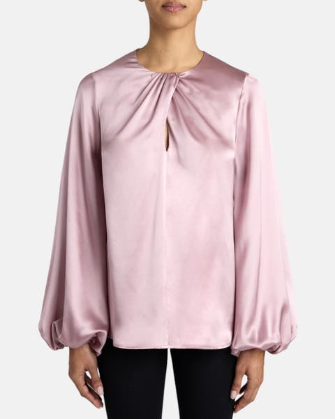 Elena Long Sleeve Twist Neckline Blouse in Silk Charmeuse