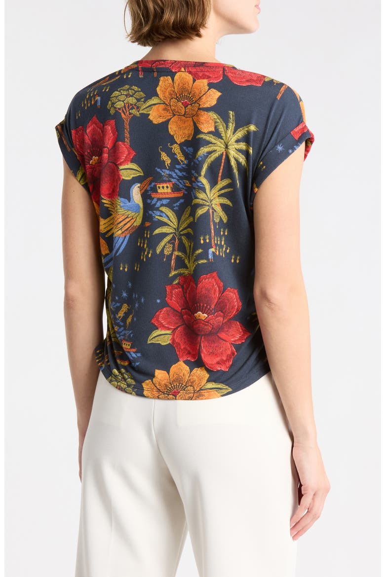 Cuffed Short Sleeve Ruched T-Shirt, Alternate, color, TROPICAL BLOOM PRINT