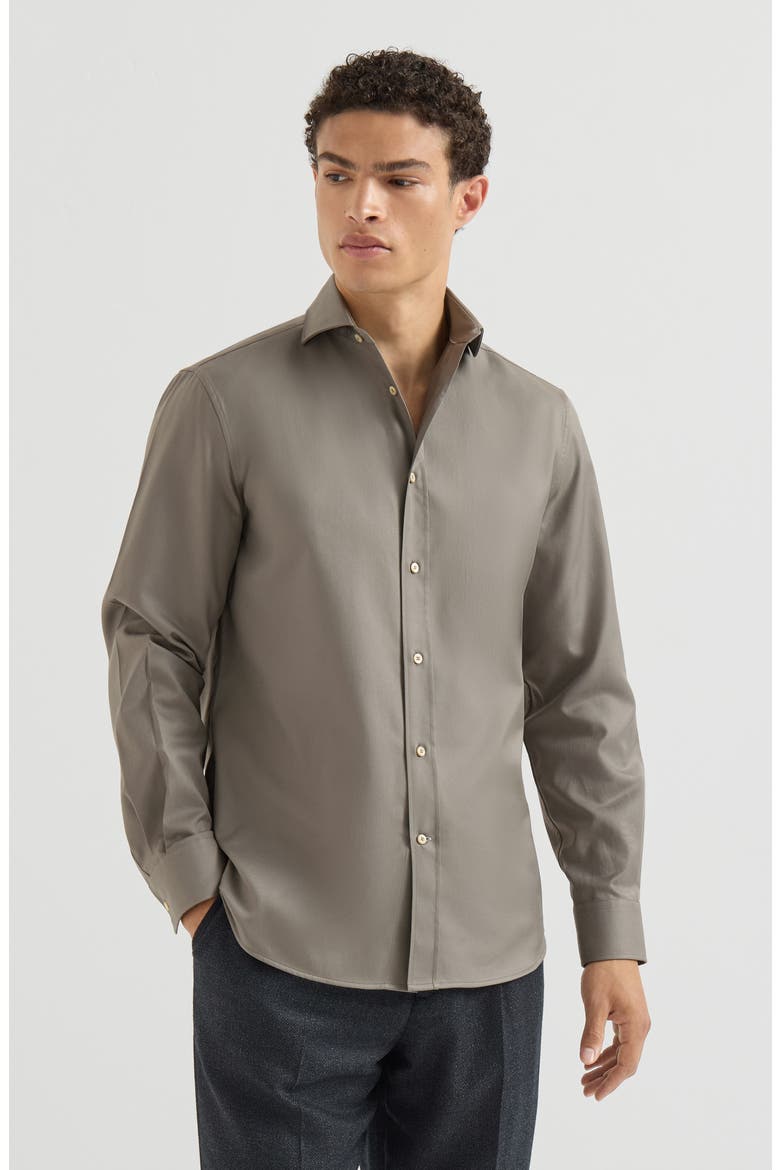 Garment-dyed twill  shirt with spread collar, Main, color, Brown