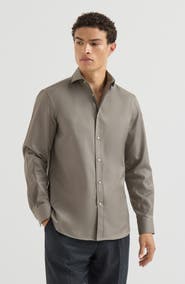 Brunello Cucinelli Garment-dyed twill shirt with spread collar