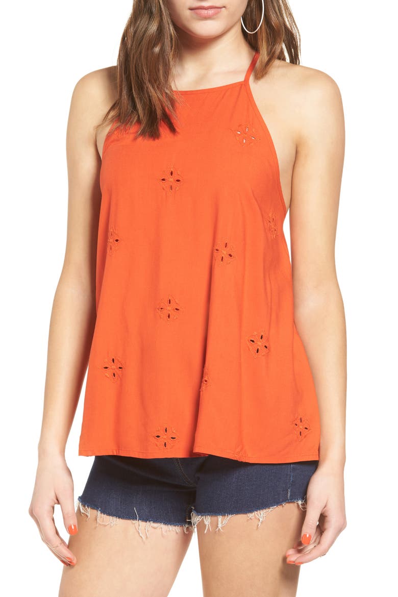 Schiffli Embroidered Tank, Main, color, ORANGE CLAY