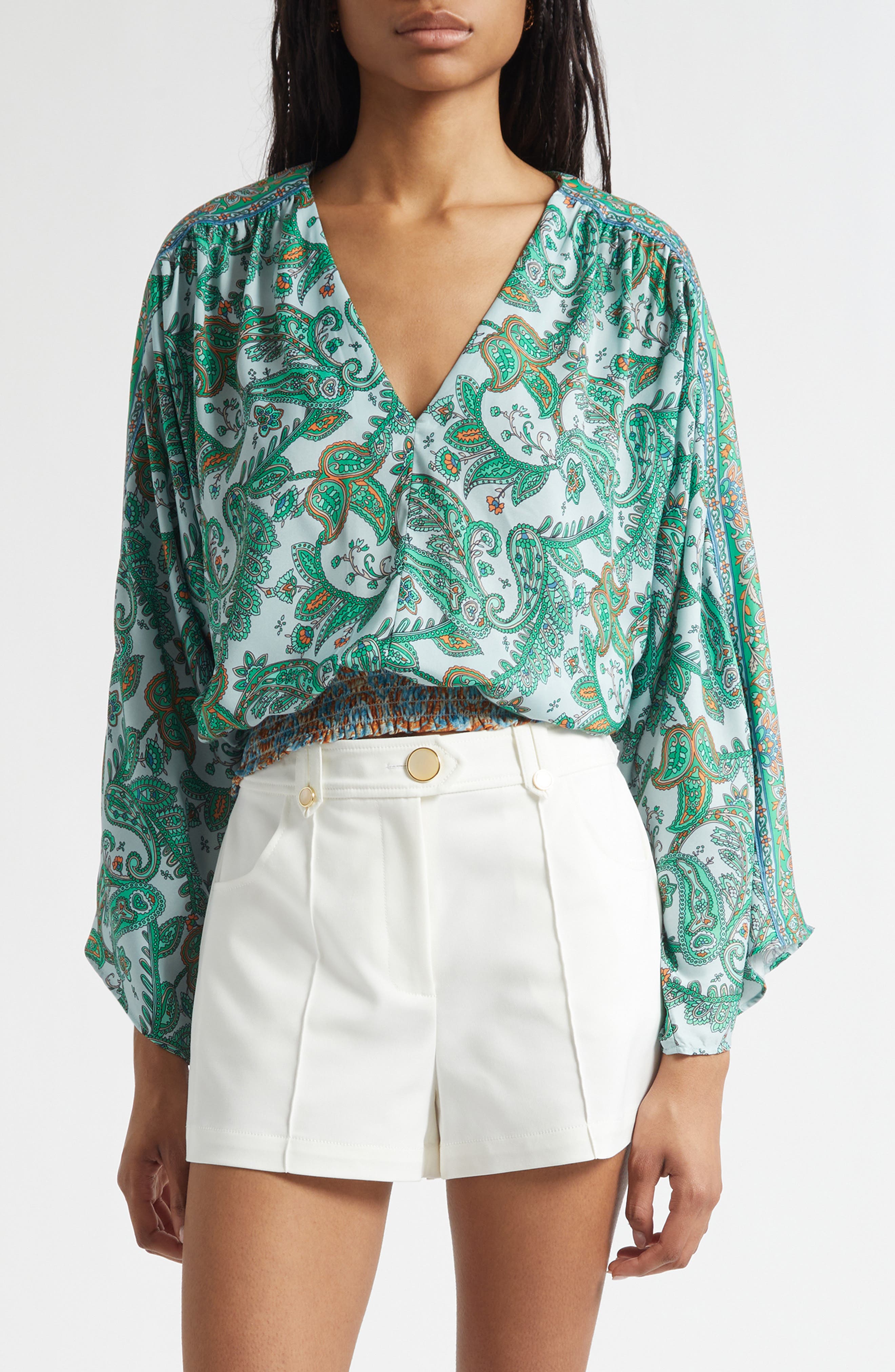 Trisha Paisley Deep V-Neck Top