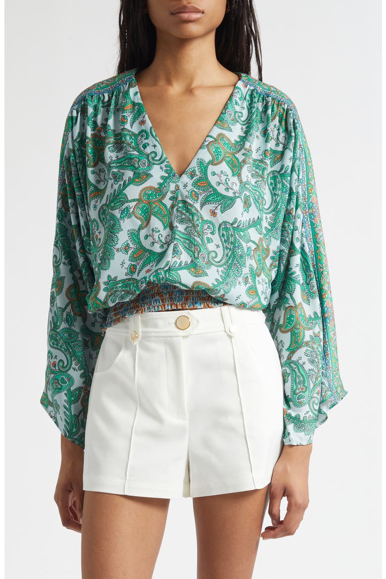 Trisha Paisley Deep V-Neck Top, Main, color, BRIGHT PALM PATCHWORK