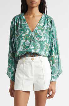 Trisha Paisley Deep V-Neck Top