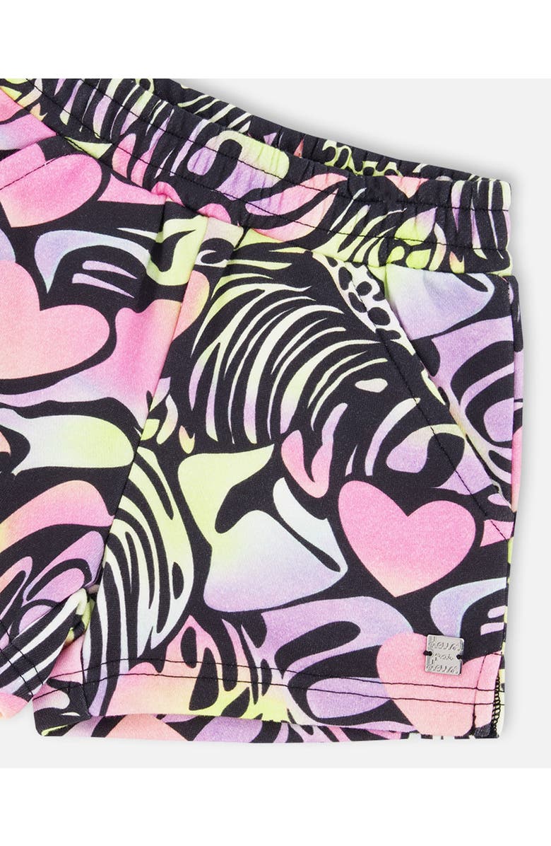 Deux par Deux French Terry Elastic Waist Shorts, Alternate, color, Black With Multicolored Print