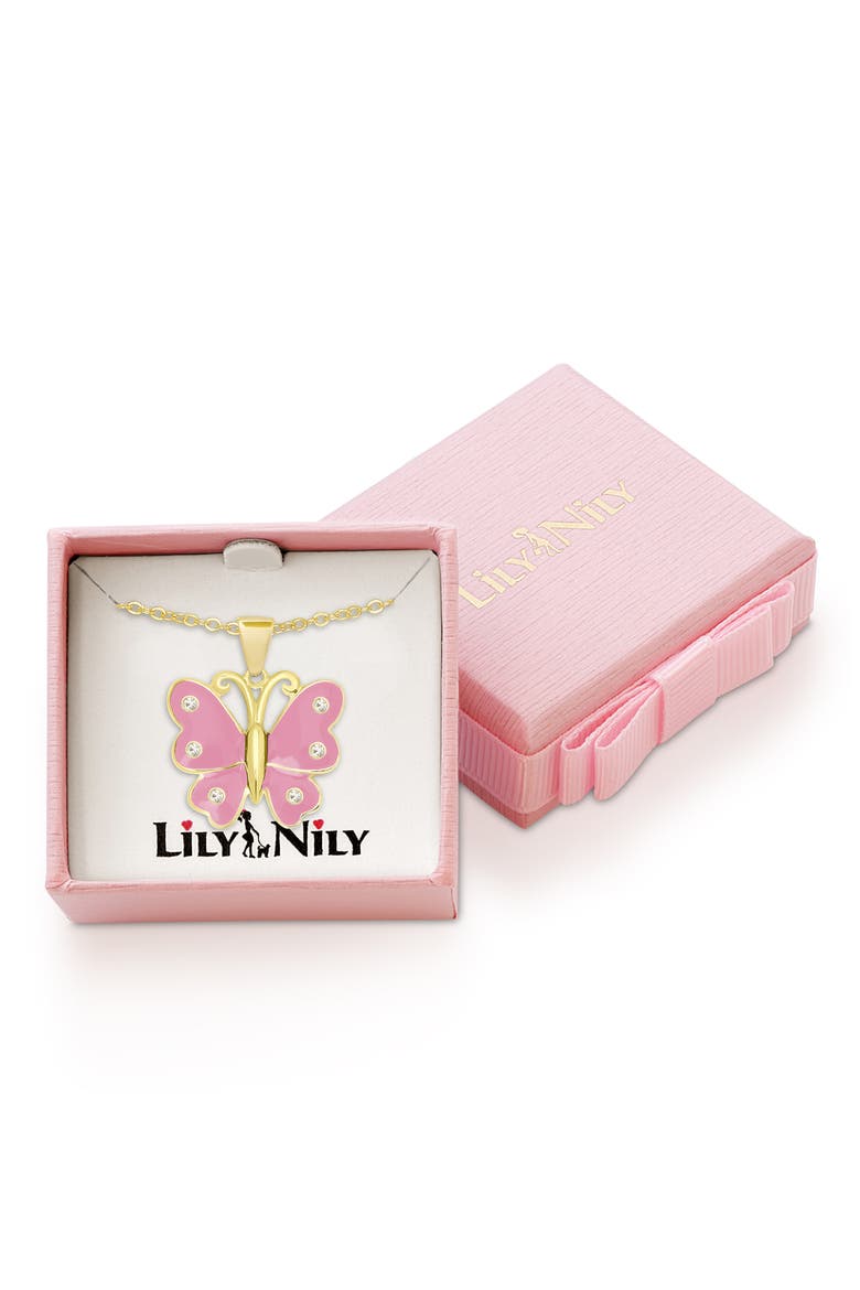Kids' Crystal Butterfly Pendant Necklace, Alternate, color, PINK