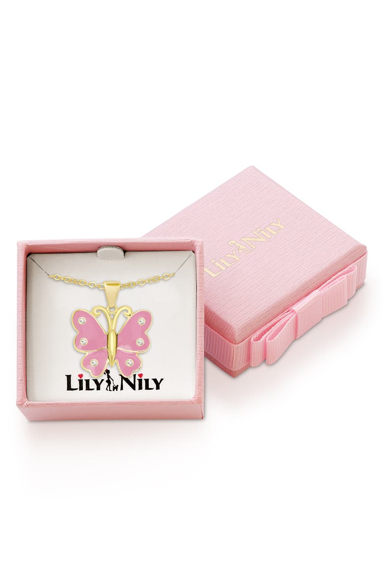 Lily Nily Kids' Crystal Butterfly Pendant Necklace, Alternate, color, Pink