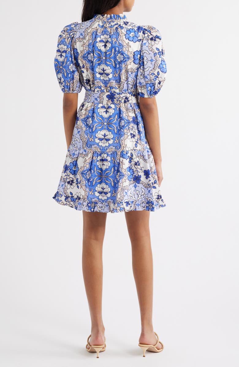 Vince Camuto Print Ruffle Tie Waist Puff Sleeve Dress, Alternate, color, 