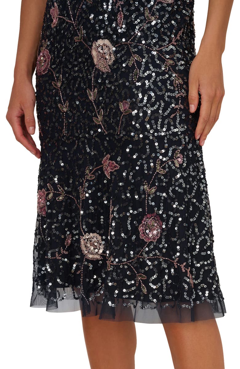 Adrianna Papell Sequin Floral Cocktail Midi Dress, Alternate, color,