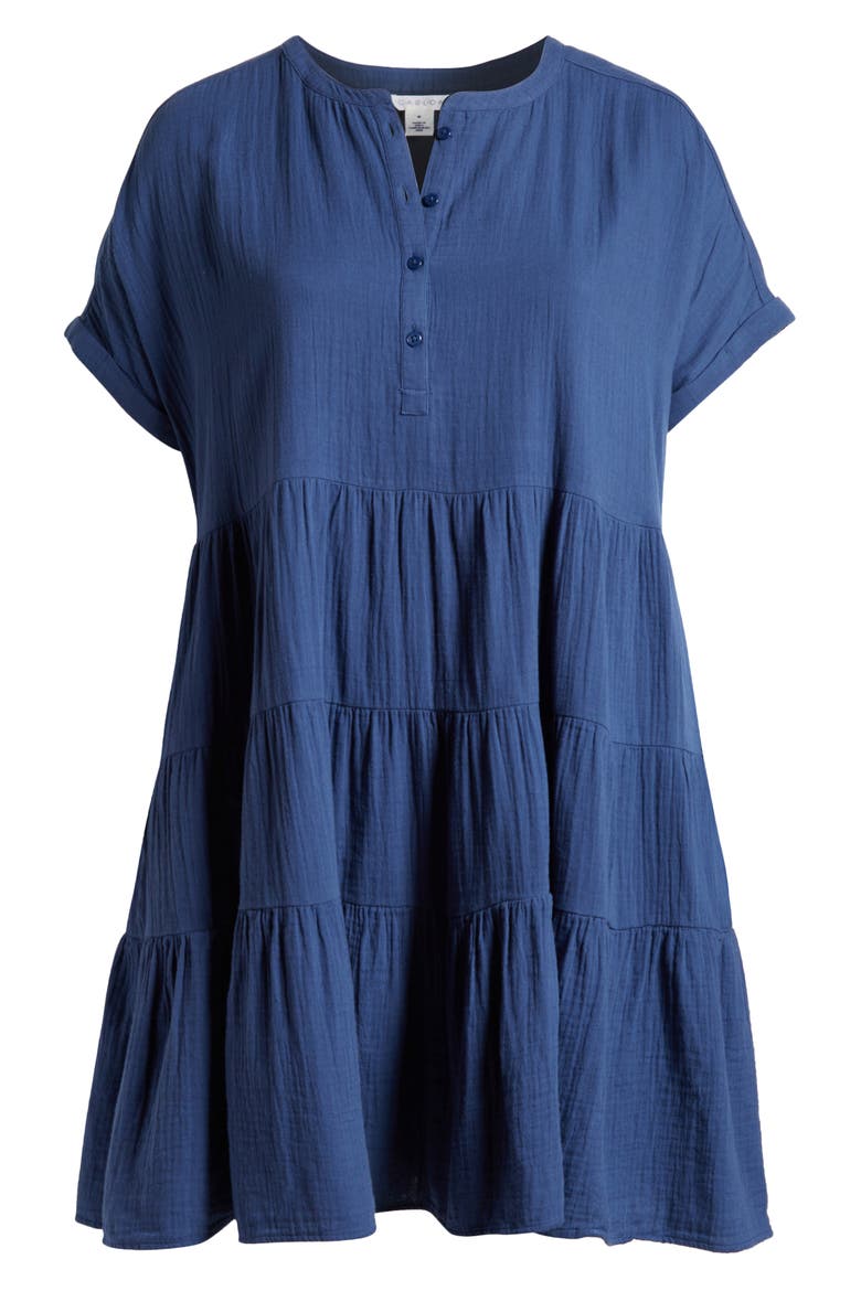 Cotton Gauze Tiered Popover Dress, Alternate, color, NAVY DENIM
