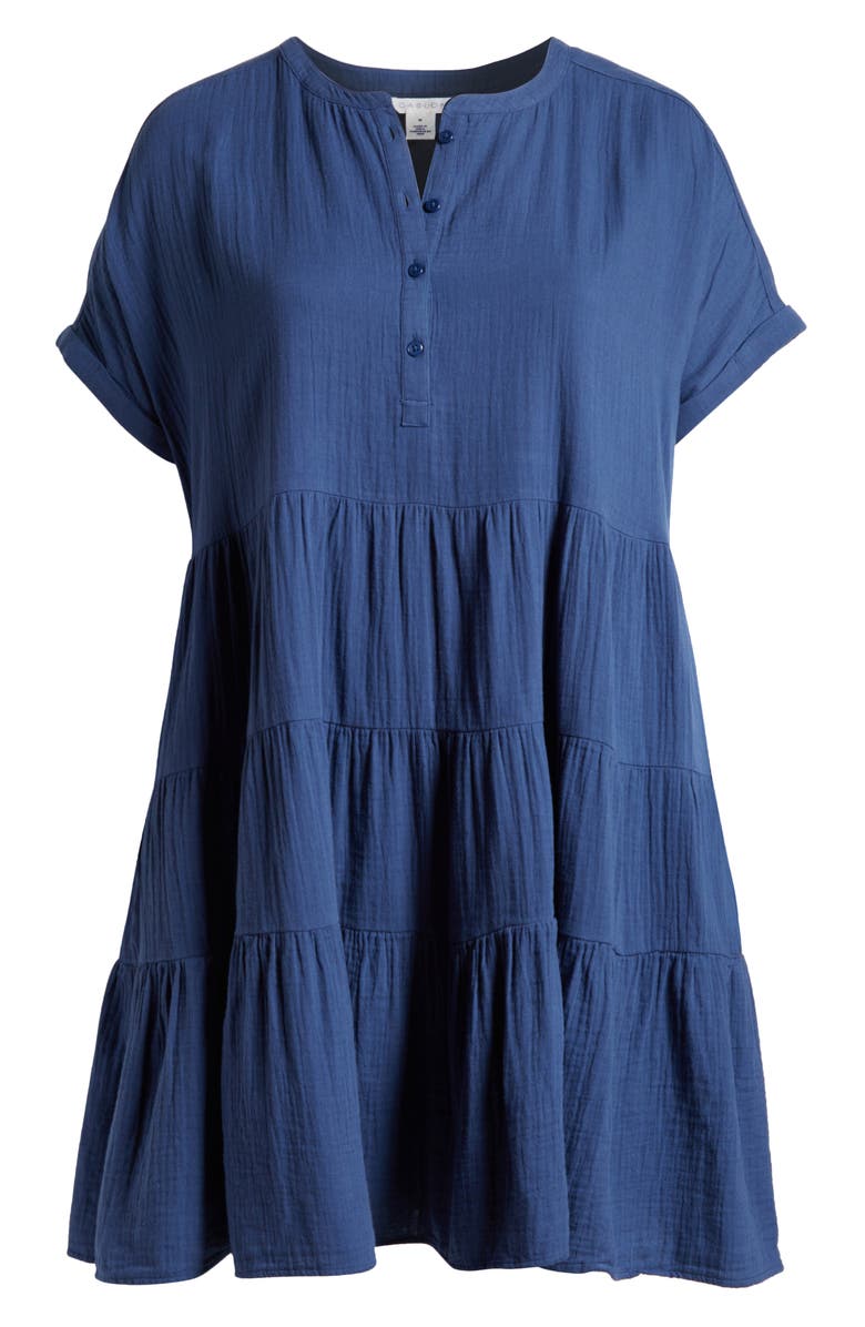 Caslon<sup>®</sup> Cotton Gauze Tiered Popover Dress, Alternate, color, Navy Denim