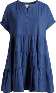 Caslon® Cotton Gauze Tiered Popover Dress