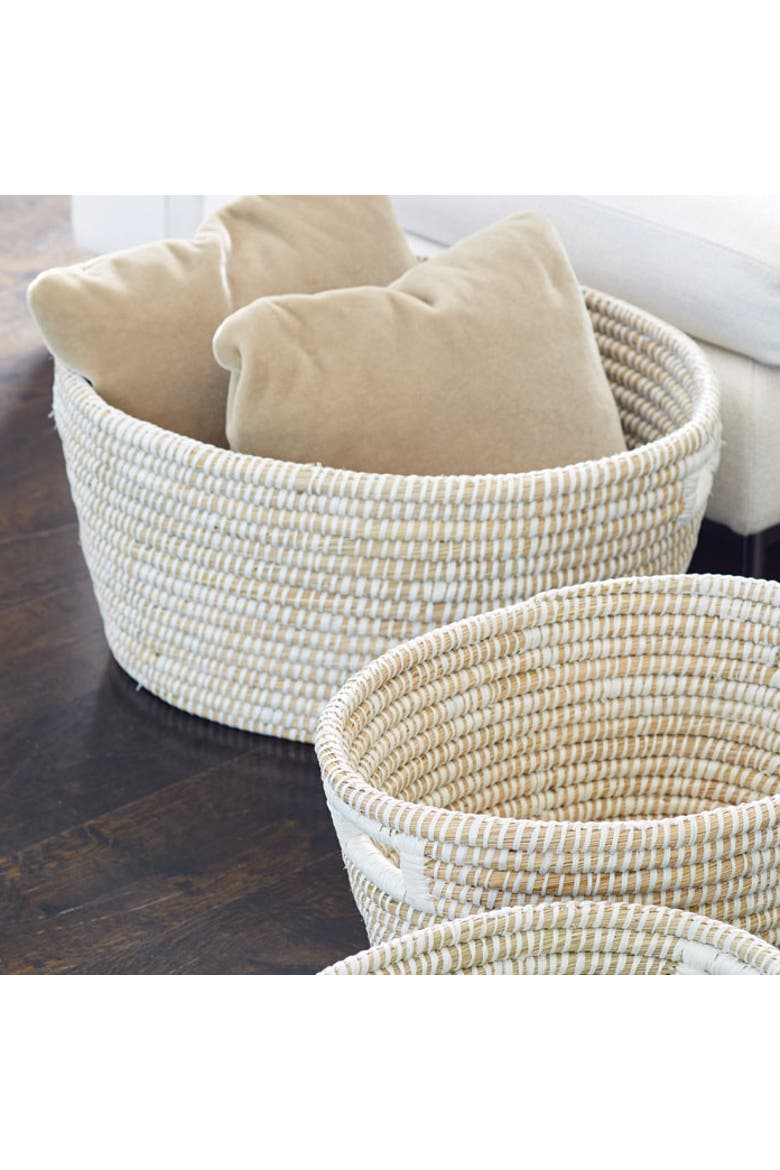 Rivergrass Oval Baskets With Handles Set of 3, Alternate, color, White
