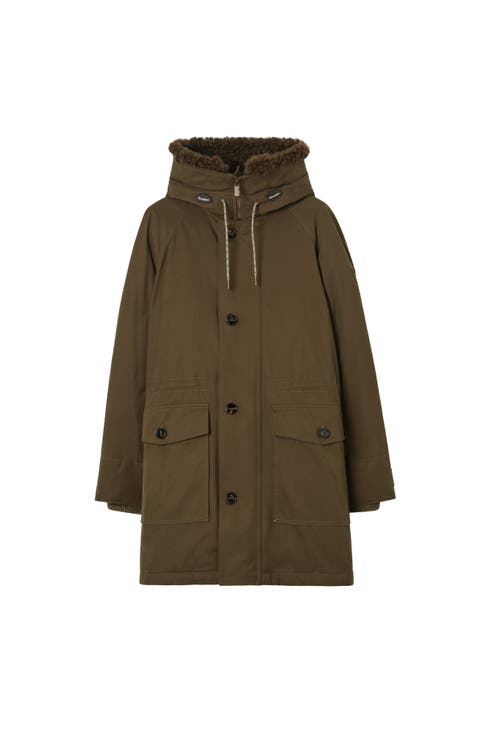 Shearling Trim Gabardine Parka
