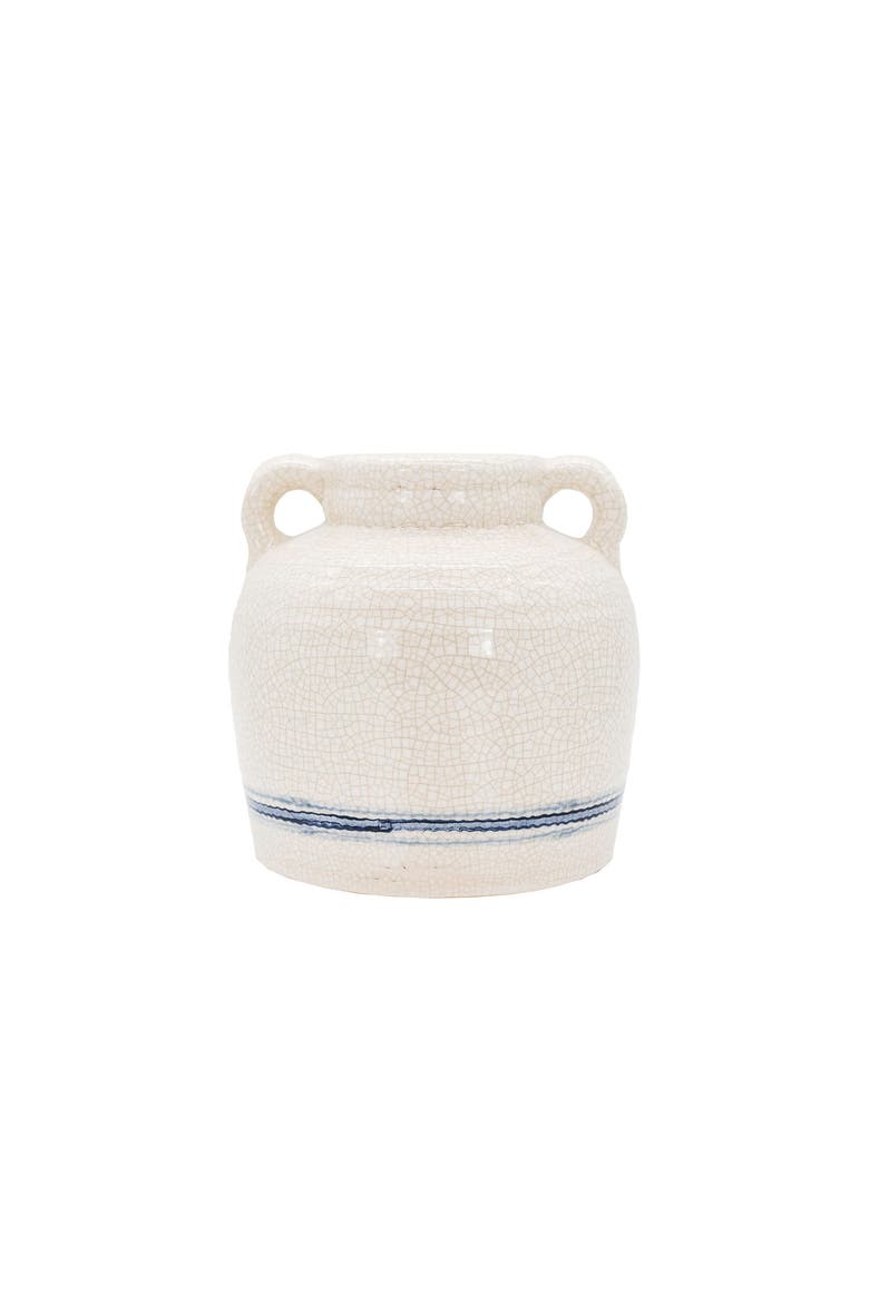 Vintage Crackle Vase with Handles Blue Stripe Stoneware, Main, color, Blue