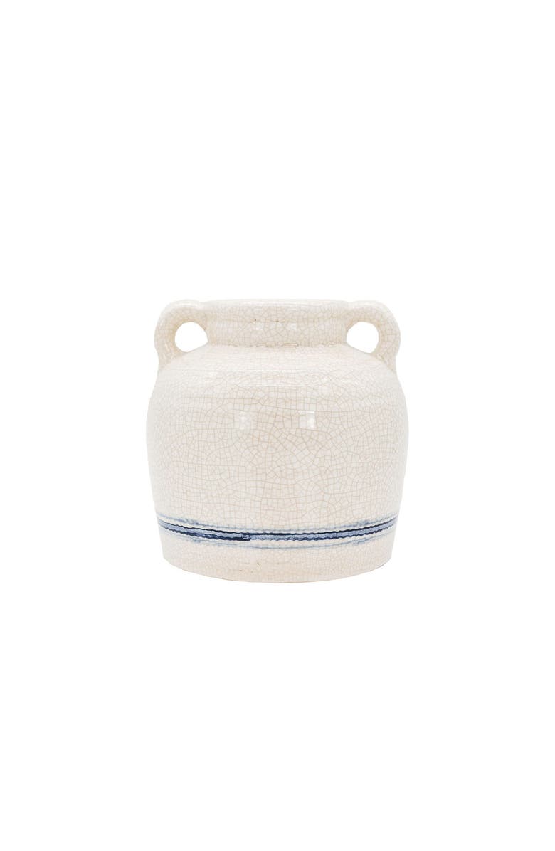 Foreside Home and Garden Vintage Crackle Vase with Handles Blue Stripe Stoneware, Main, color, Blue