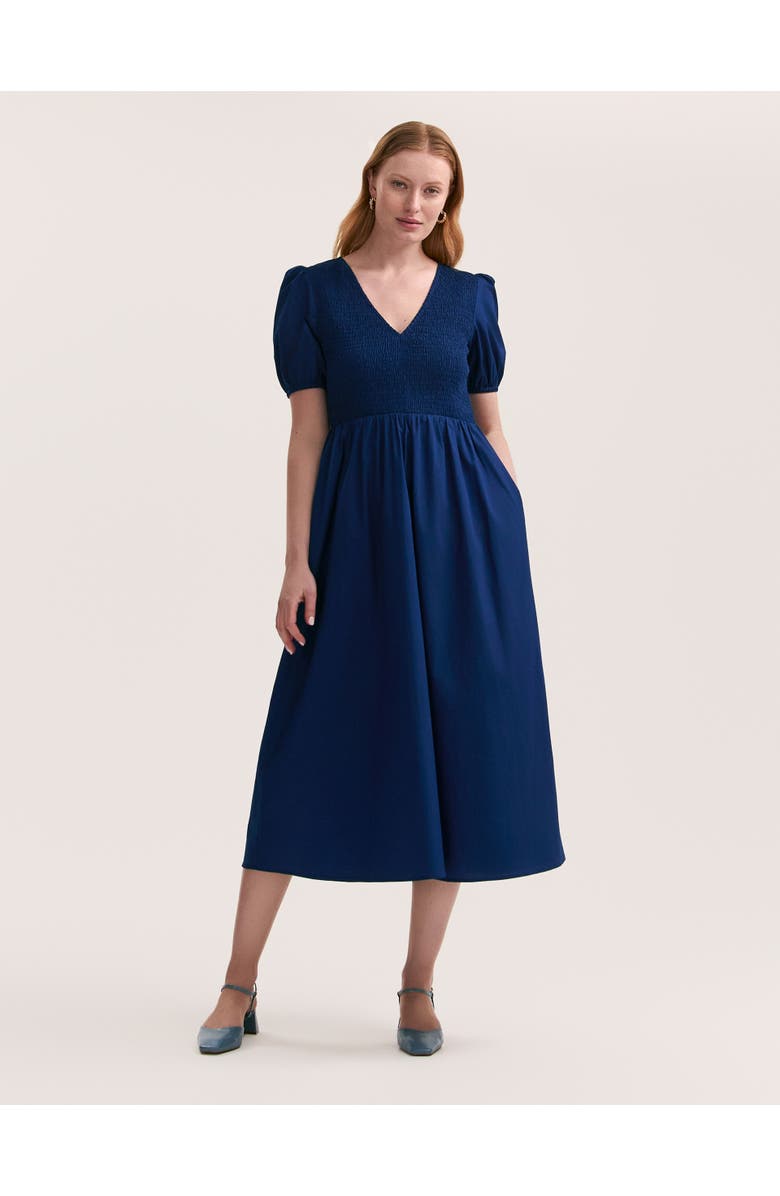 Finery London Jamilla Short Sleeve Cotton Midi Dress, Main, color, Indigo