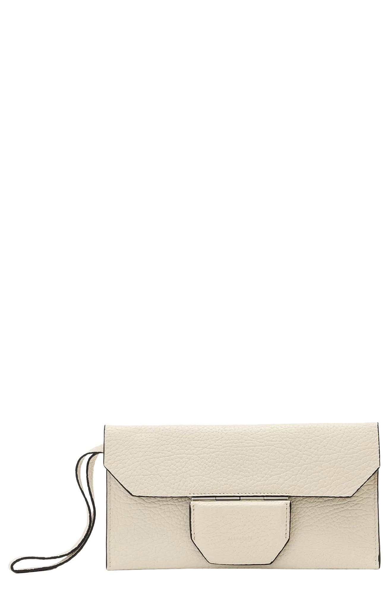 AllSaints Ursa Leather Pouch Wristlet, Main, color, Sahara White