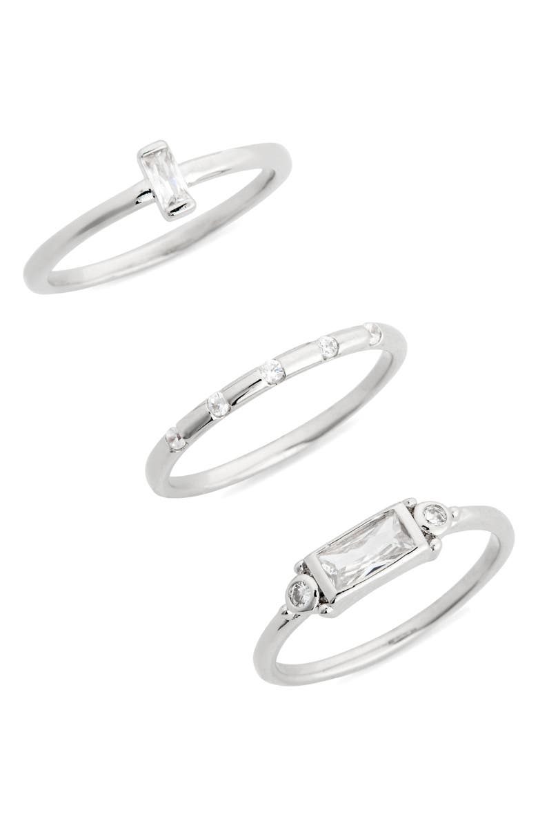 NORDSTROM RACK Set of 3 Cubic Zirconia Stackable Rings, Main, color, Clear- Silver