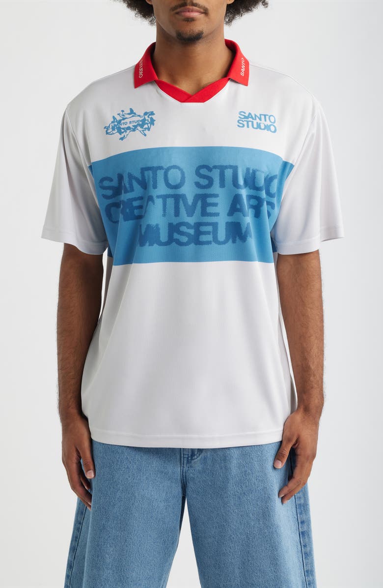 SANTO STUDIO Banded Sando Johnny Collar Short Sleeve Club Jersey, Main, color, Concrete White