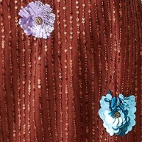 Warehouse Hand Embellished Flower Burst Midi Dress In Brown