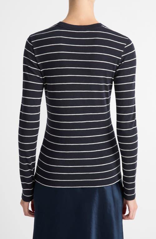 VINCE VINCE STRIPE LONG SLEEVE COTTON & MODAL CREWNECK TOP