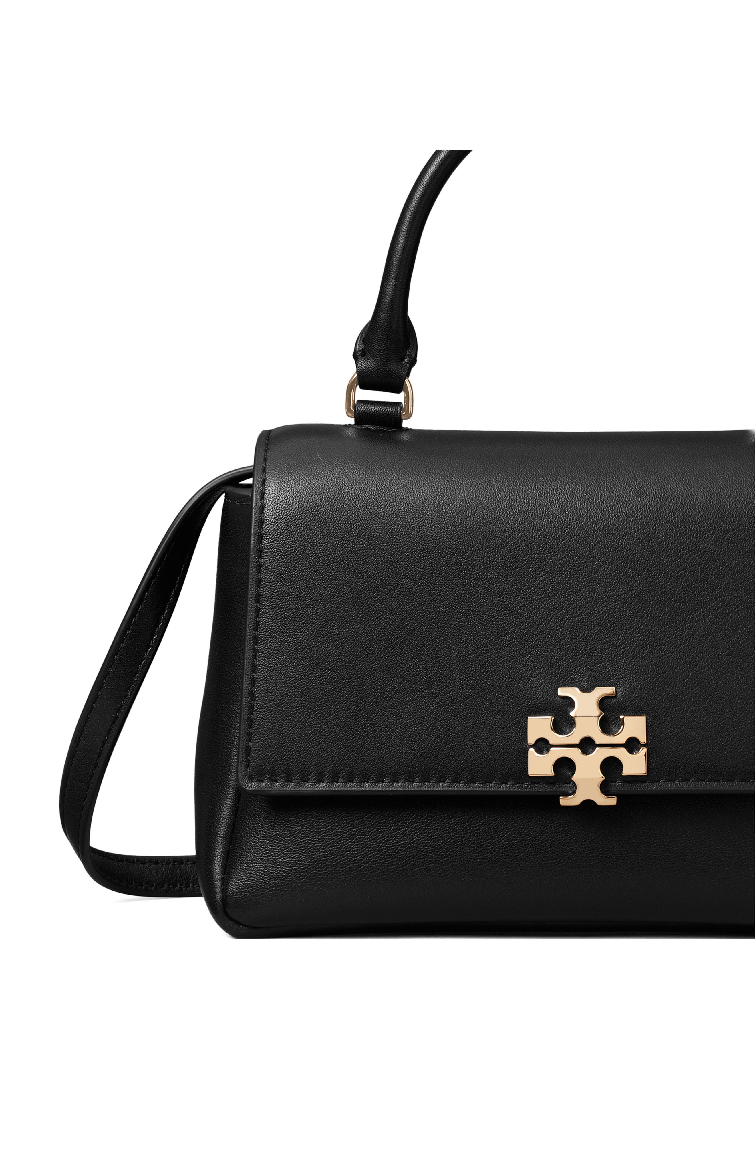Tory Burch Charlie Leather Top Handle Bag, Alternate, color, Black