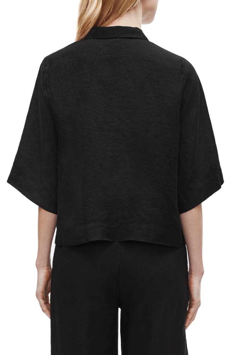 Boxy Organic Linen Button-Up Shirt, Alternate, color, BLACK