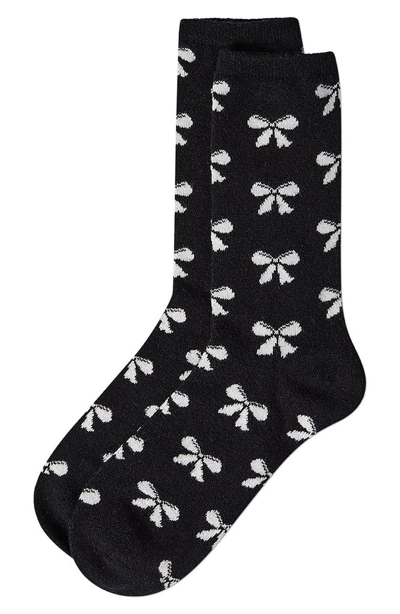 MeMoi Bow Crew Socks, Alternate, color, Black