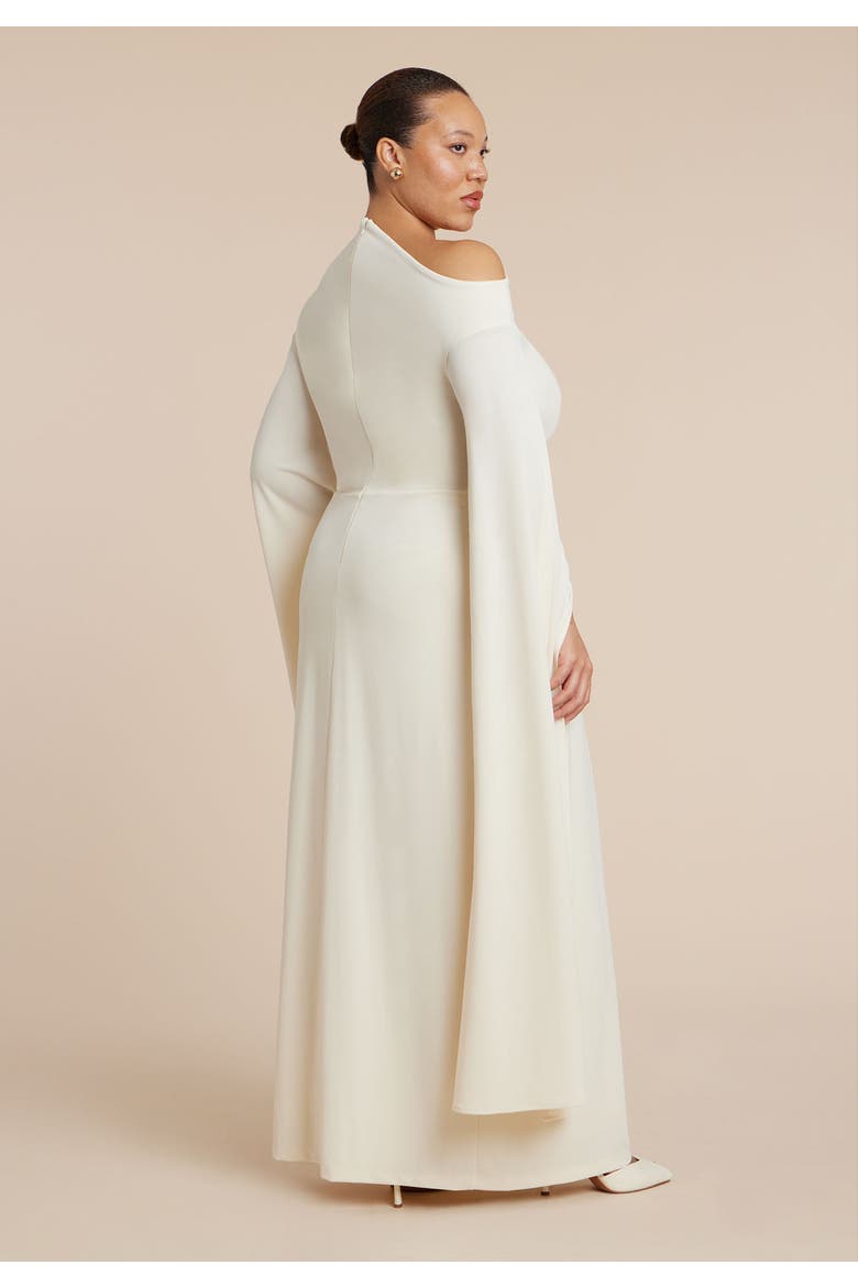 Cape Sleeve Draped Dress, Alternate, color, WHITE SWAN