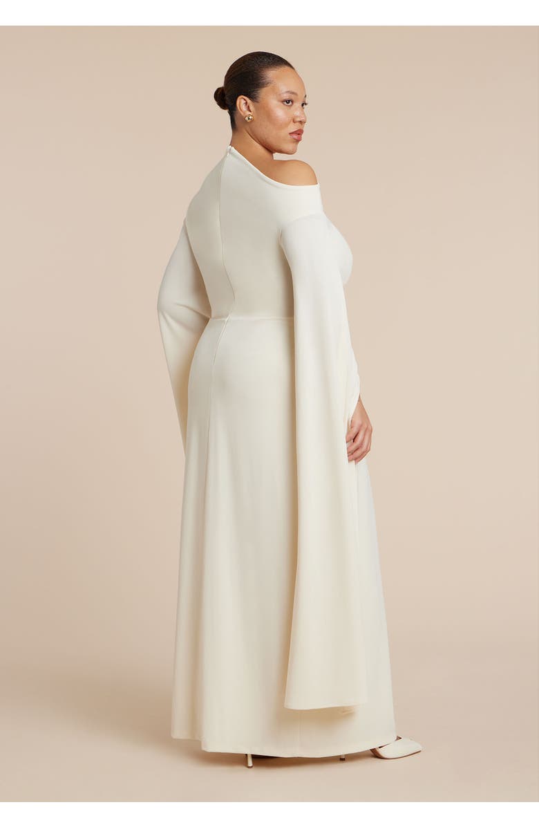 ELOQUII Cape Sleeve Draped Dress, Alternate, color, White Swan