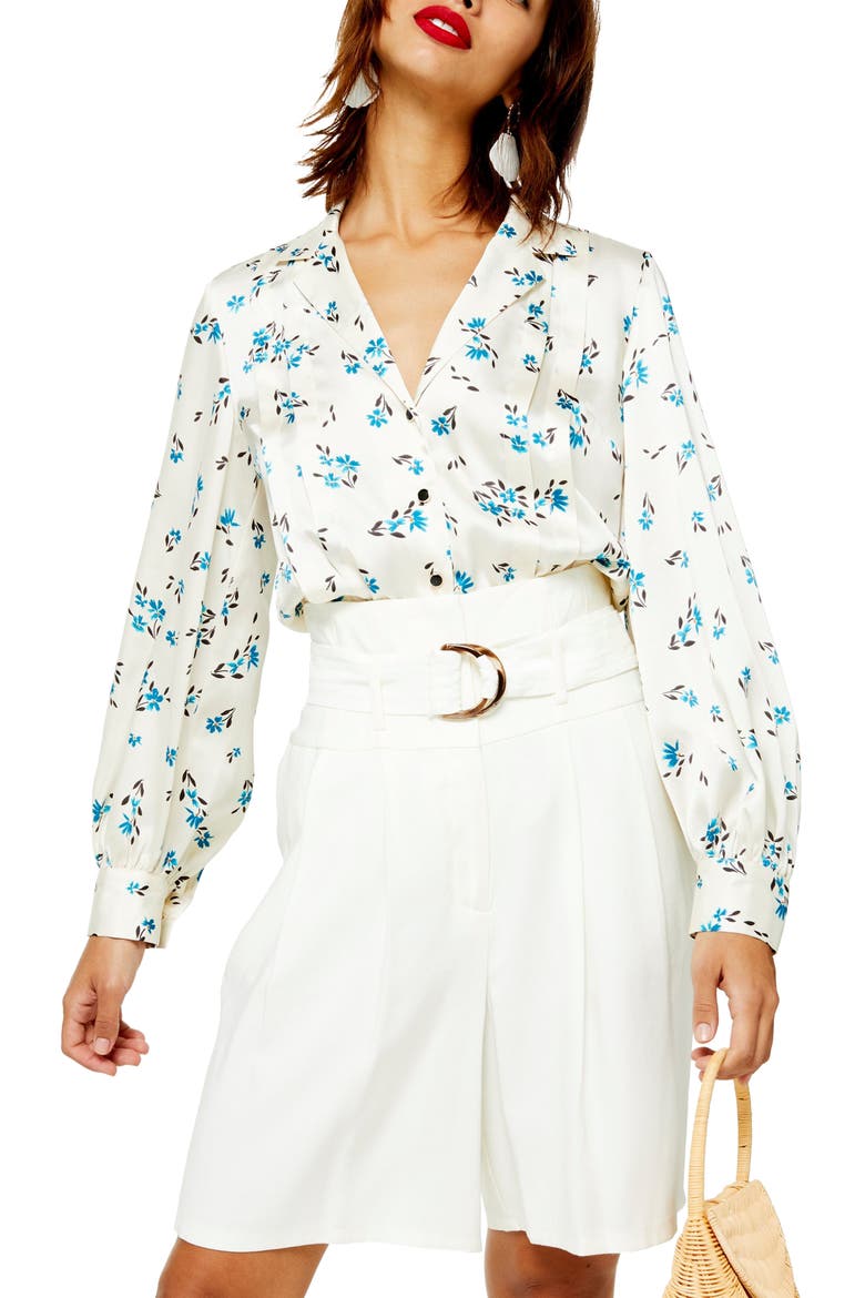 Floral Pintuck Shirt, Main, color, CREAM MULTI
