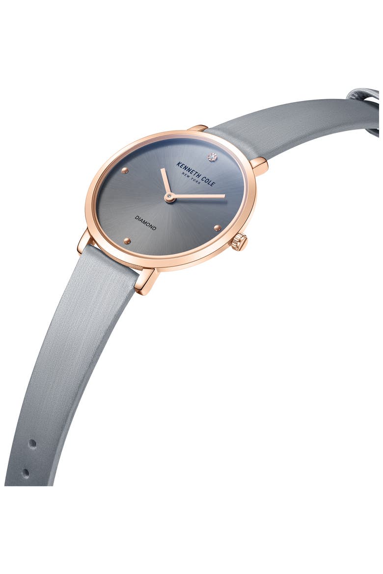 Diamond Index Leather Strap Watch, 34mm, Alternate, color, GRAY