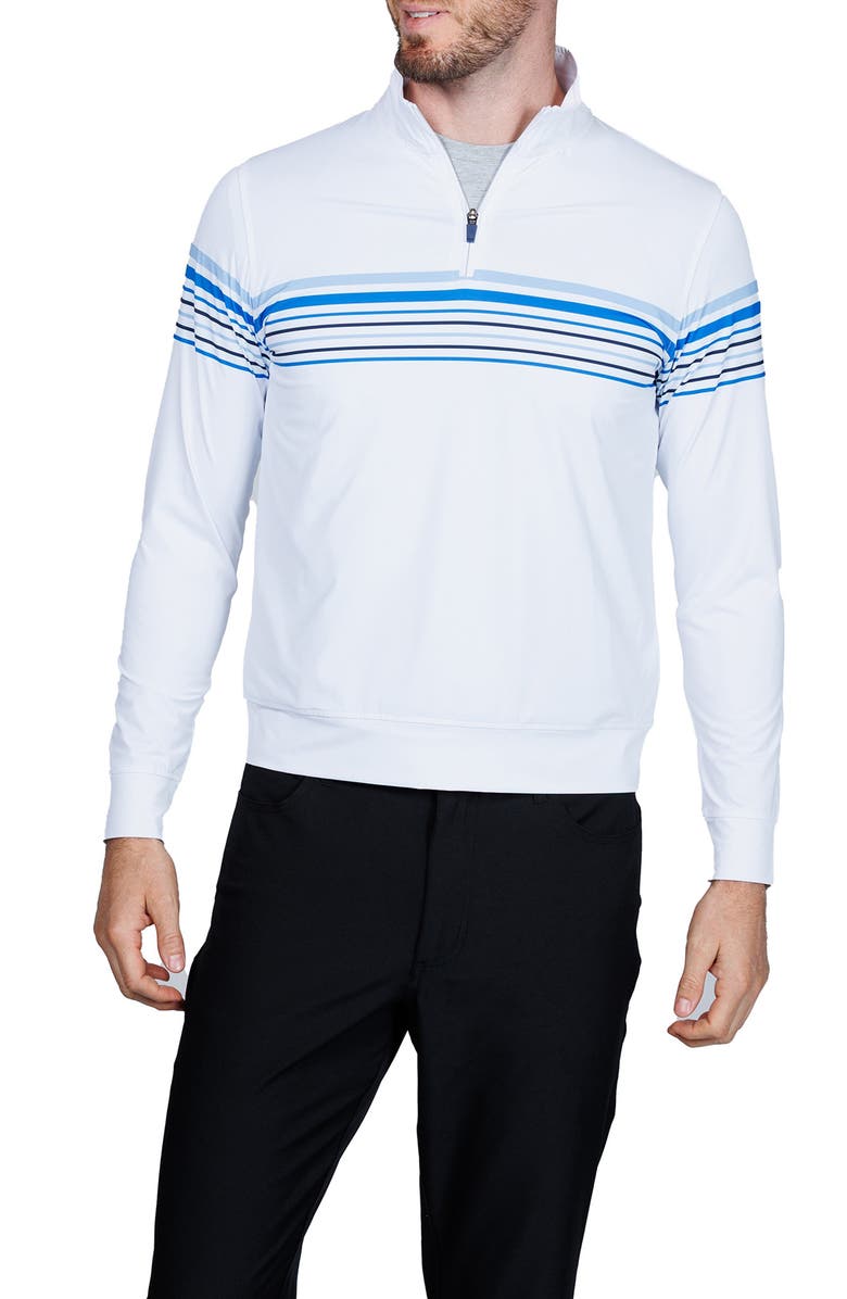 TailorByrd Engineered Stripe Performance Quarter-Zip Polo, Main, color, White