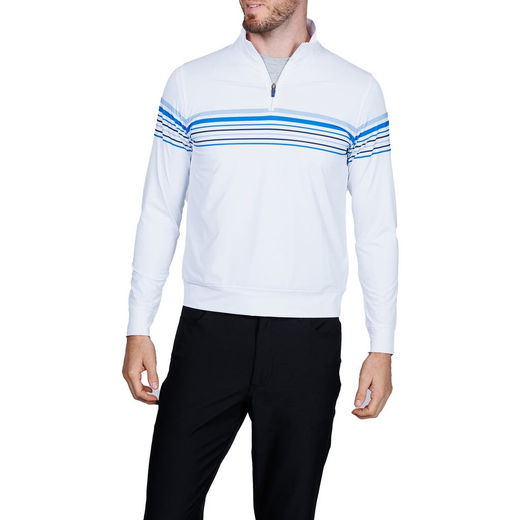 Tailorbyrd Engineered Stripe Performance Quarter-zip Polo In White