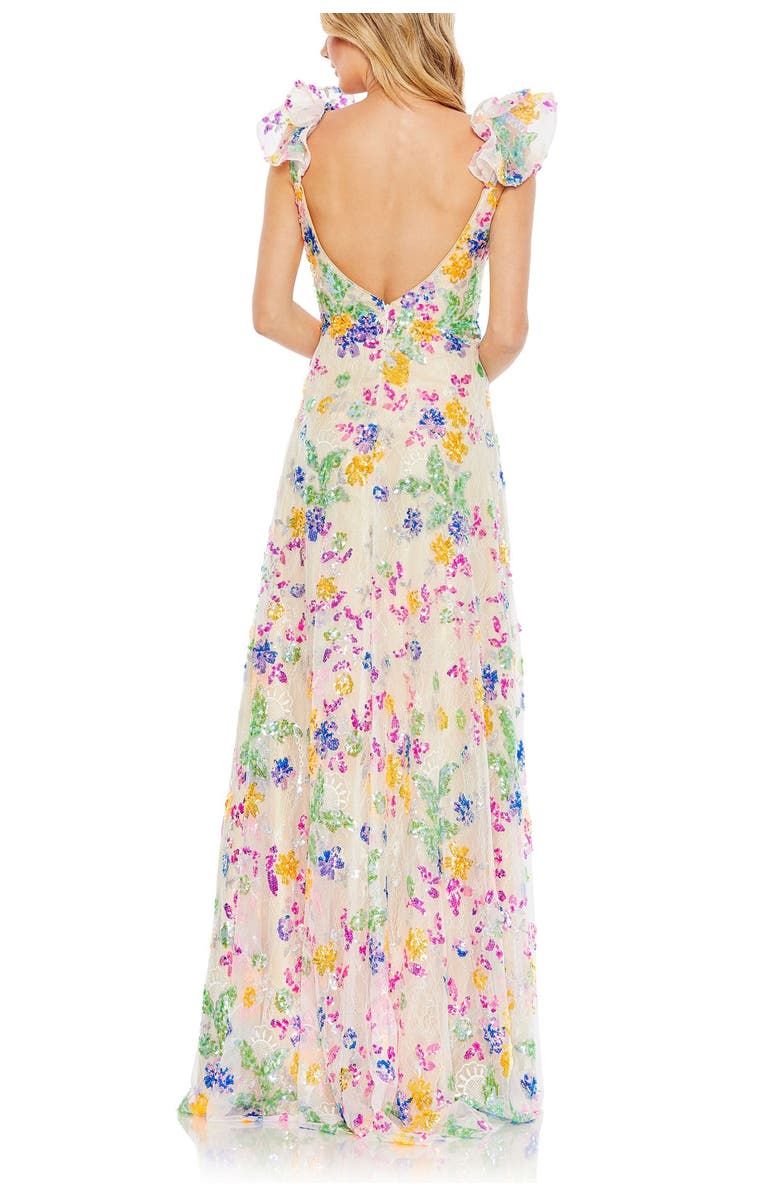 Mac Duggal Embellished Ruffle Cap Sleeve Gown, Alternate, color, White Multi