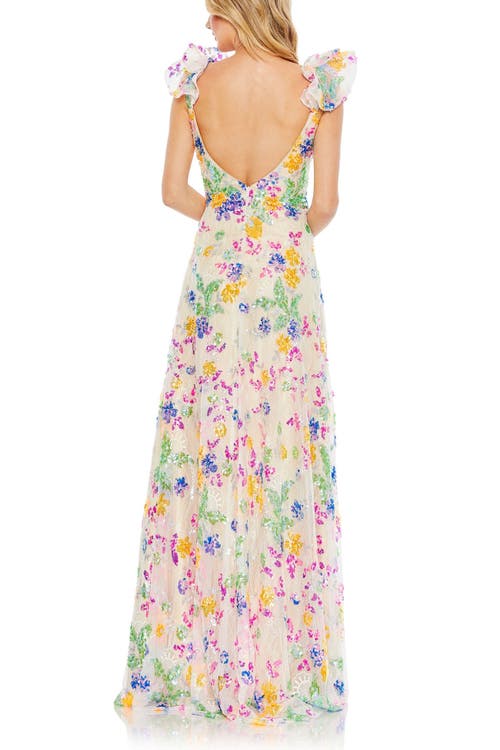 MAC DUGGAL MAC DUGGAL EMBELLISHED RUFFLE CAP SLEEVE GOWN