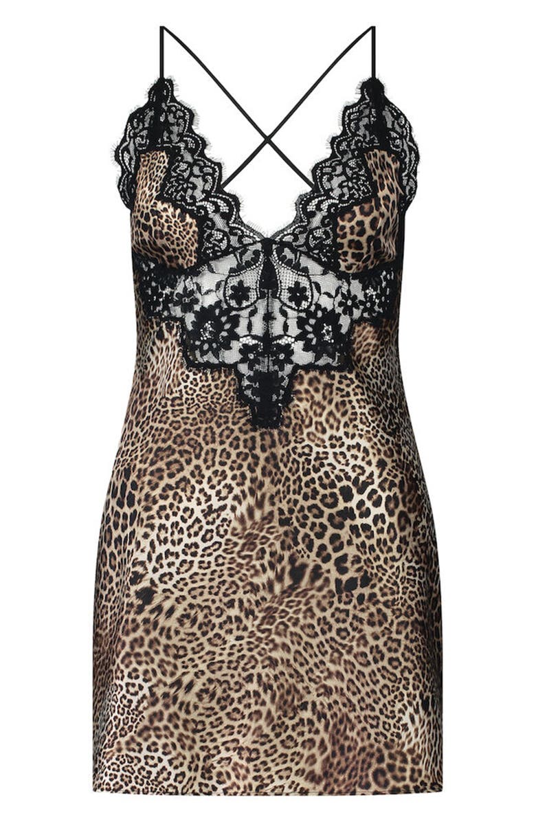 Hunkemöller Mya Lace Trim Animal Print Chemise, Alternate, color, 