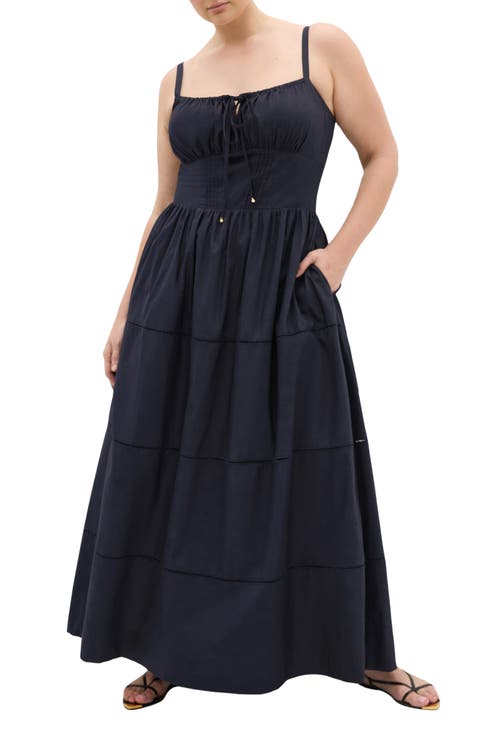Vani Corset Bodice Cotton Maxi Dress (Plus)