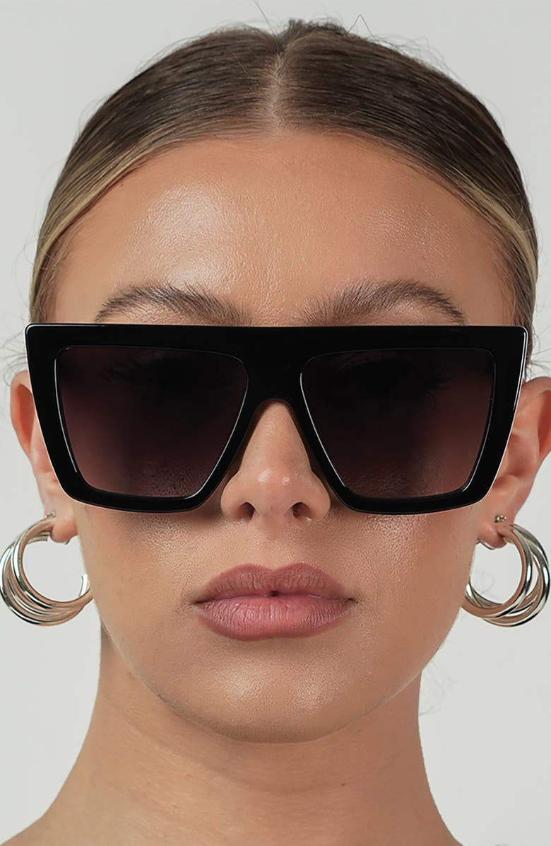 OTRA EYEWEAR Nola Rectangular Sunglasses, Alternate, color, Black/ Smoke Fade