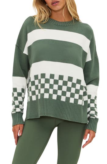 Beach Riot Callie Colorblock Crewneck Sweater In Green