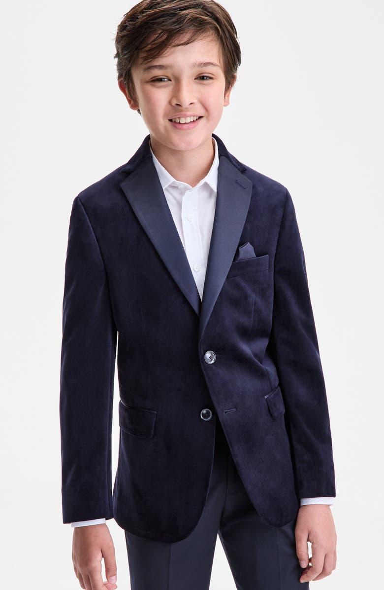 Tallia Kids' Velvet Blazer, Alternate, color, Navy