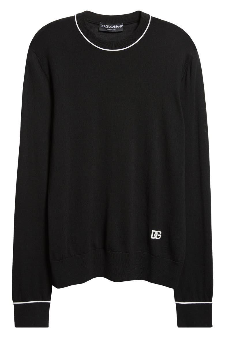 Tipped Virgin Wool Crewneck Sweater, Alternate, color, N0000 NERO