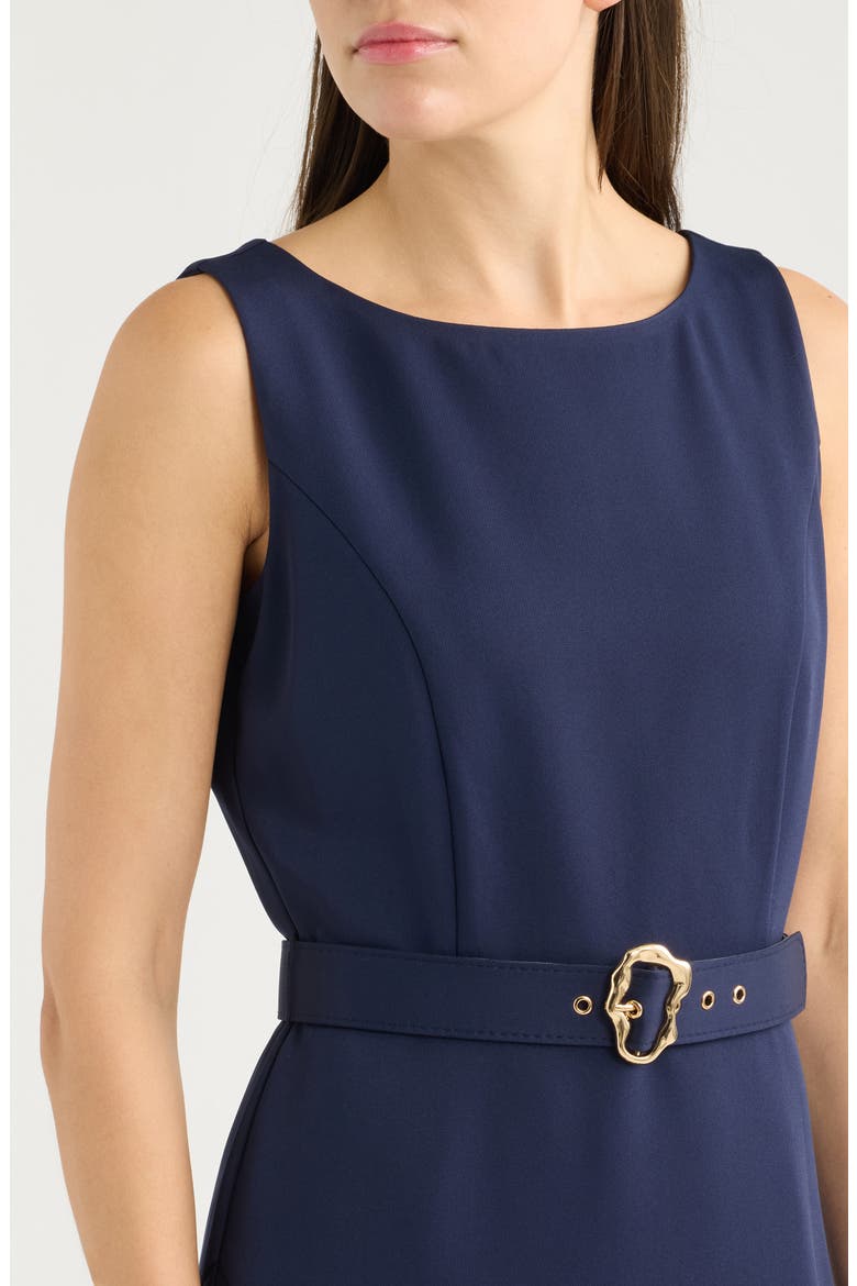 Belted Ruffle Hem Crepe Dress, Alternate, color, NAVY