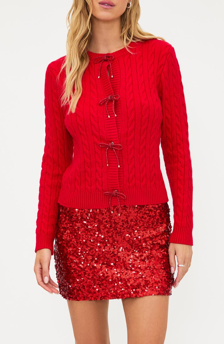 Beach Riot Ally Bow Accent Cable Cardigan, Main, color, Peppermint