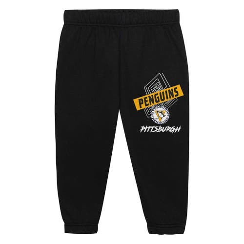 Mitchell & Ness Toddler Pittsburgh Penguins Two-piece Oversized Block Buster Fleece Sweatshirt & Pan In Black