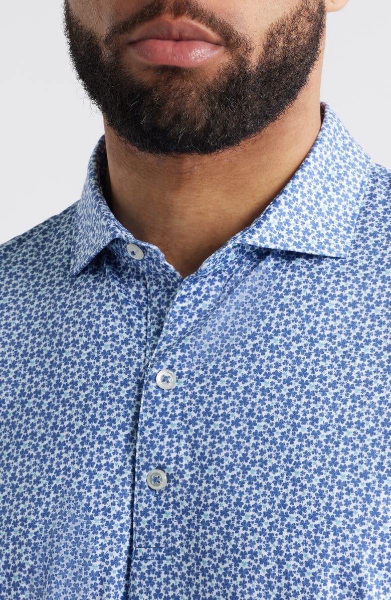 johnnie-O Four Leaf Clover Print Featherweight Performance Polo, Alternate, color, Lake